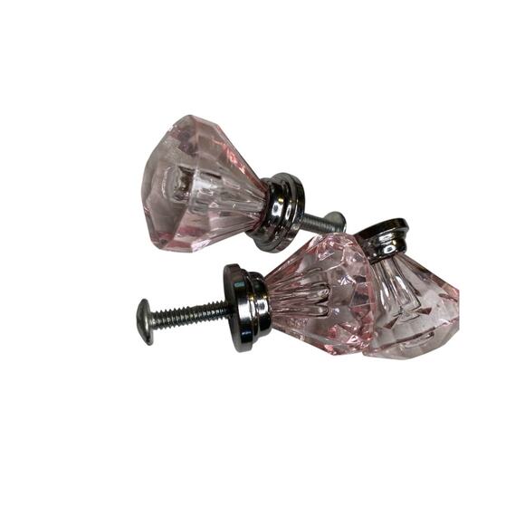 Set of 3 Pink and Silvertone Crystal Knobs Drawer Pulls 25mm 1" New - Picture 5 of 7